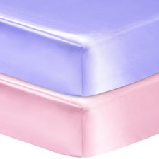 GUNTAIL 2 Pack Satin Soft Crib Sheet for Sheets, Pink Violet