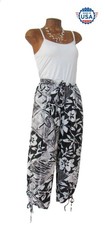 Classic Black White Lattice Floral "SOHO" Crop Pants Jams World adjustable LARGE