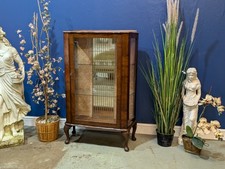 Vintage Glazed Walnut Veneer Display Cabinet China Antique Glass Serpentine 