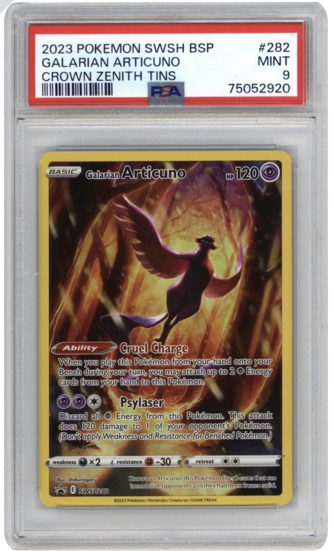 Pokemon 2023 Galarian Articuno SWSH282 Black Star Promo Crown Zenith Tins PSA 9