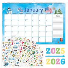 Watercolor Desk Calendar 2025-2026 with Seasonal Monthly Holiday Planner Stic...
