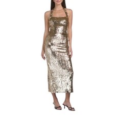 Show Me Your Mumu Samba Midi Dress Womens M Gold NWT Sequin Halter Formal Glam