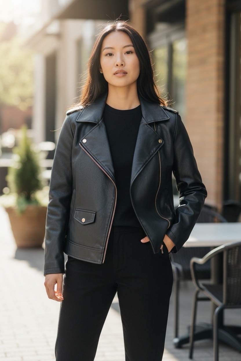 Universal Thread Motorcycle Jacket Black Faux Lea… - image 1