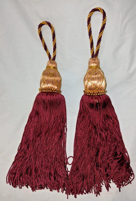 13" Maroon Burgundy & Gold Beaded Tassels Hanging Decoration Window Curtains