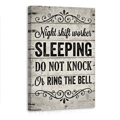 Night Shift Worker Sleeping Do Not Knock Canvas Wall Art Rustic Wood Sign Poster