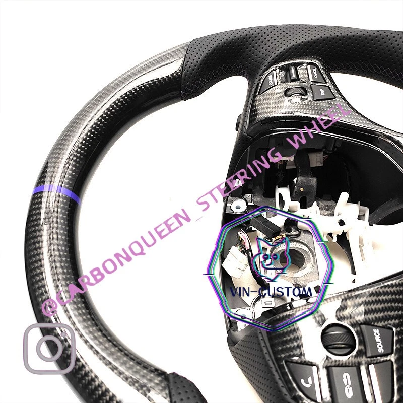 REAL CARBON FIBER Steering Wheel FOR Acura TLX BLACK LEATHER PUPLE LINE - Image 3 of 4