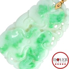Estate Jade 14K Gold Carved Floral Reversible Drop Pendant 12.6 Gr NR