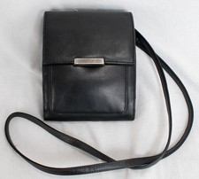 Vtg 90s Black Leather Crossbody Handbag / Organizer Purse Removable Strap