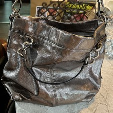 Coach Brooke Pewter Metallic Leather Hobo Purse Shoulder Bag