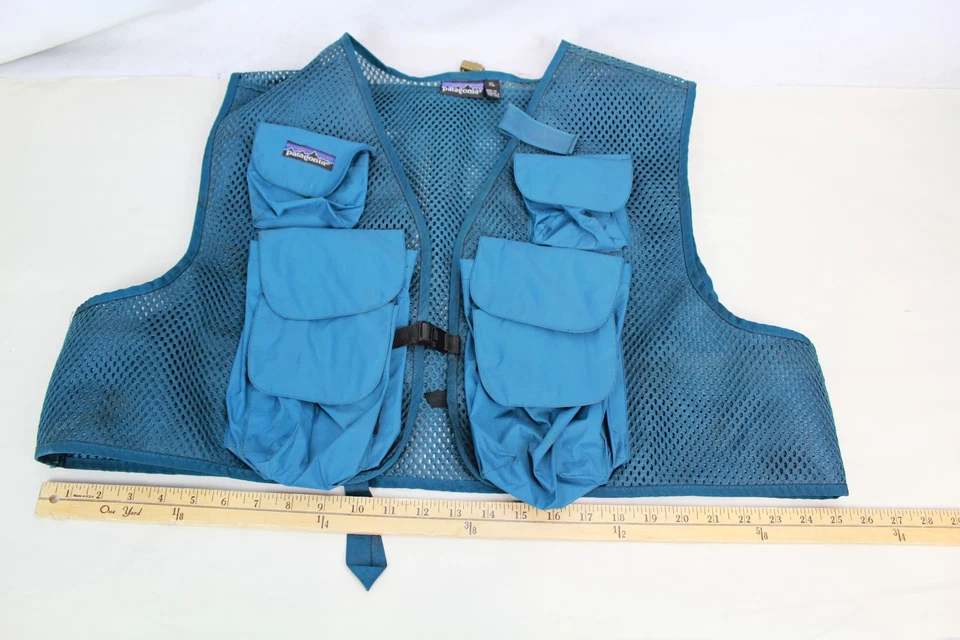 Chaleco de pesca con mosca de malla Patagonia vintage para hombre XL azul verde azulado bolsillo utilitario Foto 2 de 4