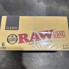RAW Classic Pre-Rolled Cones 1 1/4 Full Box 32 x 6 = 192 CONES, Free Shipping