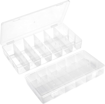 2 Pack Clear Plastic Organizer Box with 6 Grids for Beads, Crafts, Art DIY, Jewe