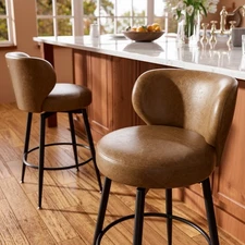 Set of 2 26” Counter Height Bar Stools Swivel PU Leather Chairs with Backrest BN