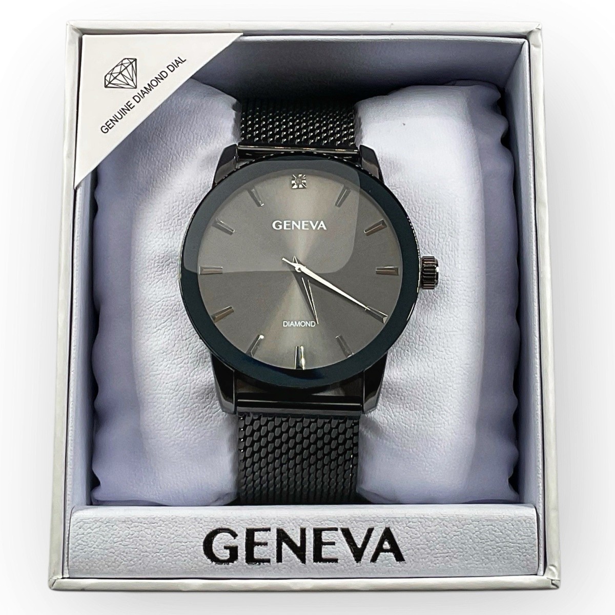 Geneva Diamond Accent Gunmetal Mesh Men's Watch KHA0001GU New In