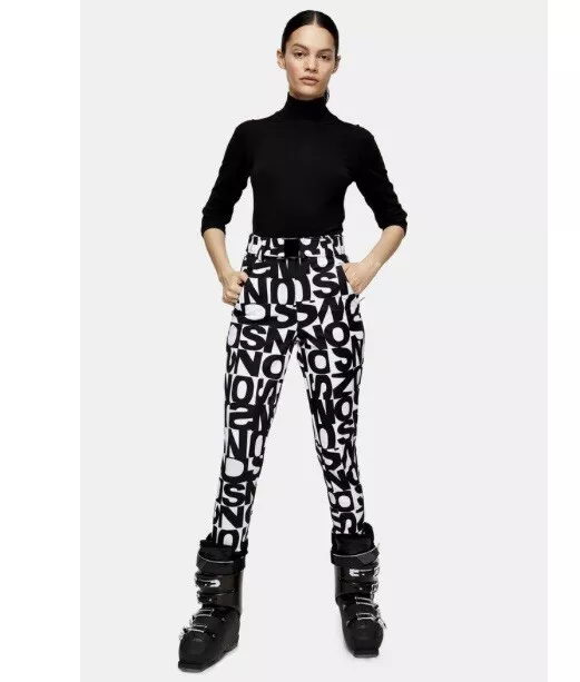 Topshop SNO LOGO Black & White Snow Pants High Rise Size 12