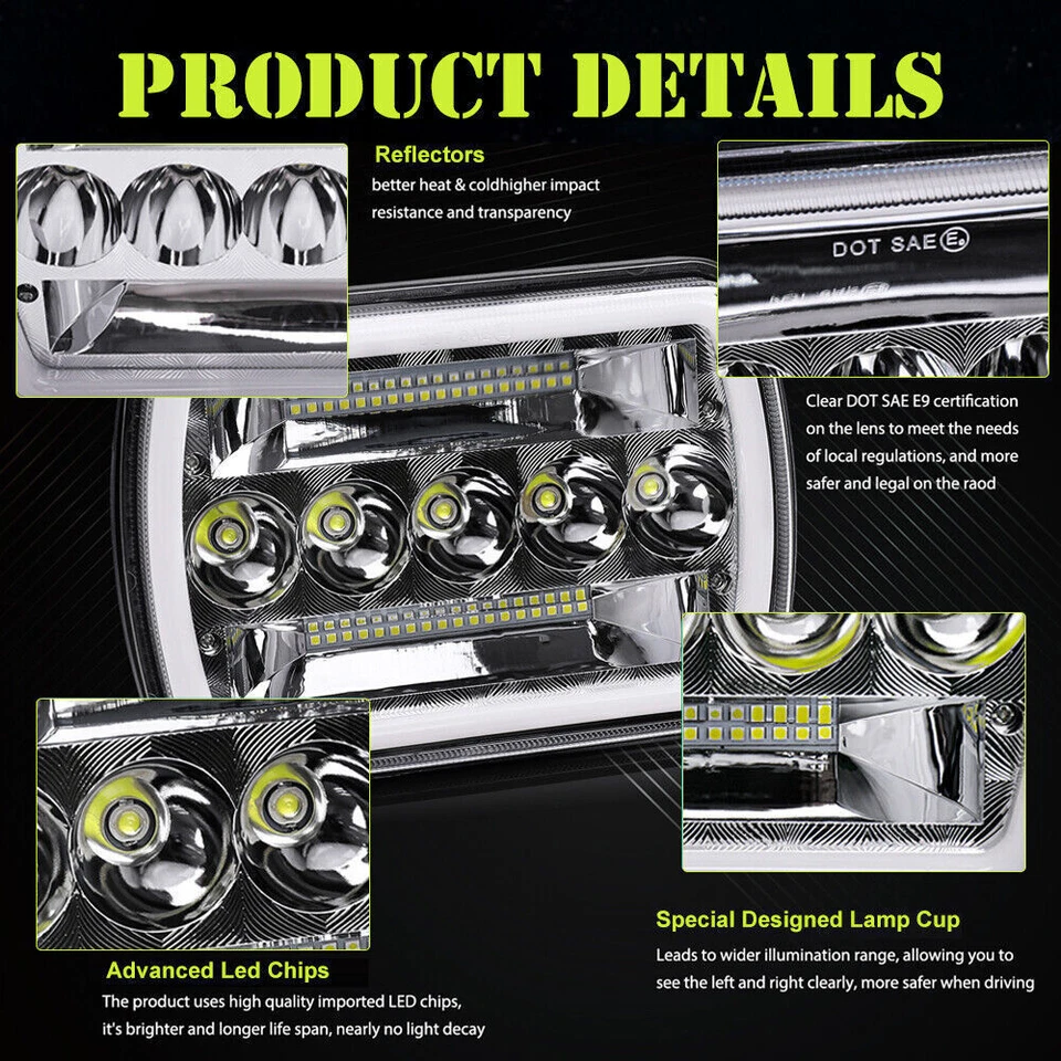 2x 7X6 5x7 LED Headlights Hi/Lo DRL Fit Ford F600 F700 F800 Ft800 Dump Truck C12 - Image 4 of 4