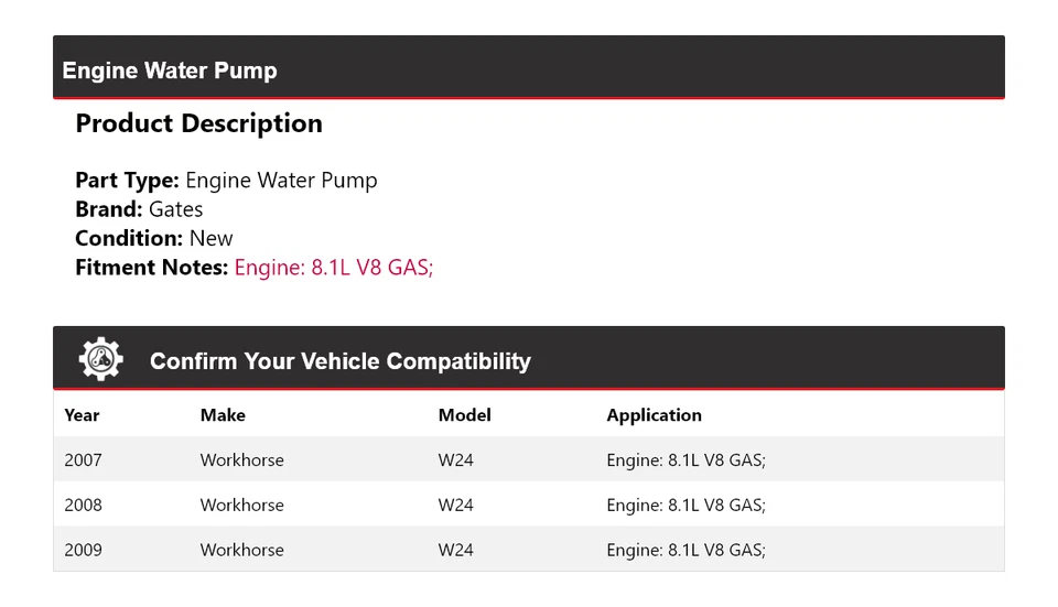 Para Workhorse W24 2007-2009 8,1 L V8 motor de gas puertas de bomba de agua 2008 Foto 2 de 4