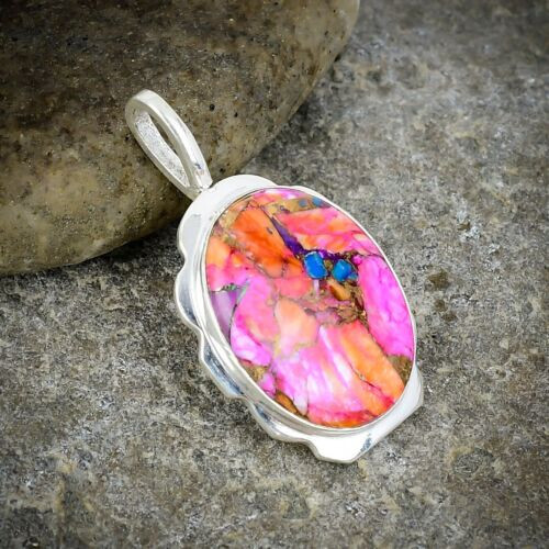 Pendentif main huître rose cuivre turquoise argent sterling 925 S-43 - Photo 2/5