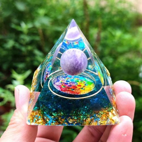 Energy Pyramid Orgonite Reiki Natural Amethyst Ball Healing Crystal Chakra Craft - Imagen 7 de 48