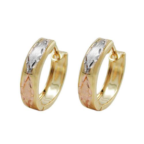 Par Aros 12x3mm Tricolor De 375 Oro Amarillo Rodanizado en Parte Dorado Rojo