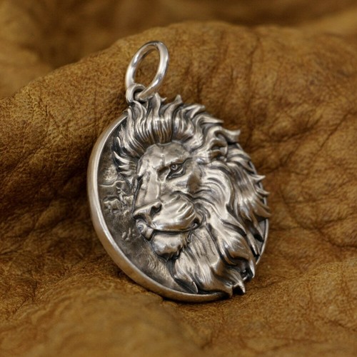 LINSION 925 Sterling Silver Embossed Lion Pendant Mens Punk Pendant TA337B JP - Picture 2 of 12