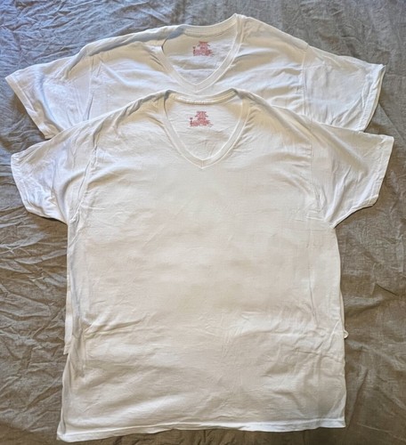 Lot Of 2 Hanes Men's Tagless Comfort V-Neck T-Shirt Size 2XL- White ...