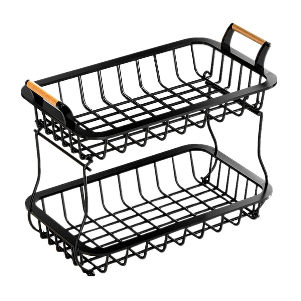 Storage Baskets Double Layer Wrought Iron Fruit Plate Vegetable Rack Two-tier-image