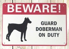 Beware dog guard doberman on duty tin metal sign garage makeover ideas