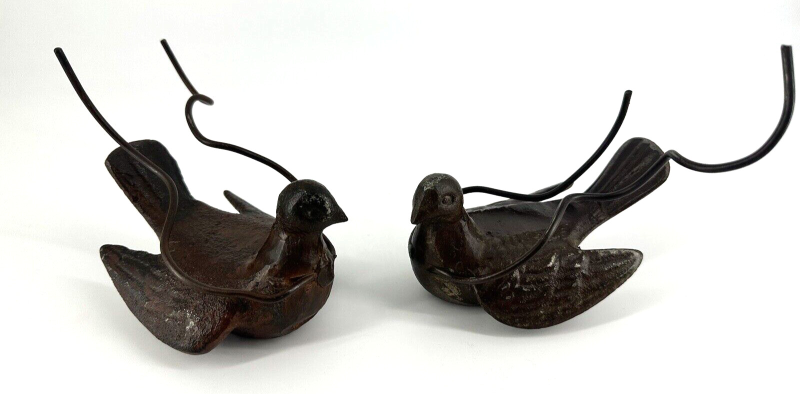Jan Barboglio iron BIRDS DOVE two (a PAIR) 2 hand FORGED Candleholder RARE 3x6"
