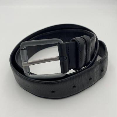 Bata Black Genuine Leather Belt Men's Medium Made in Italy Silver Buckle 1.25'' W