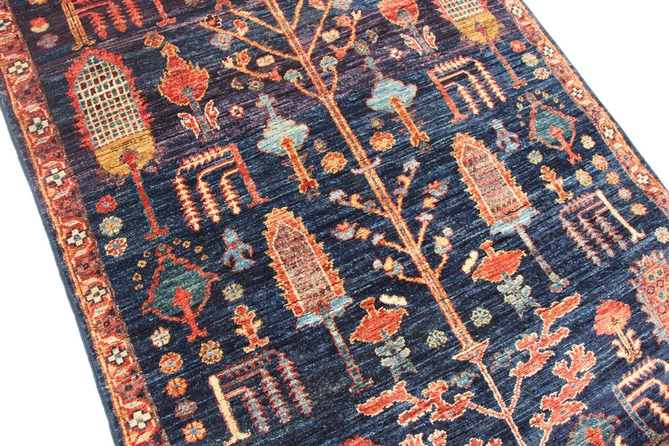 3x5 Ft Dark Blue Oriental Area Rug Afghan Hand Knotted Veg Dye Small Accent Rug - Image 4 of 4