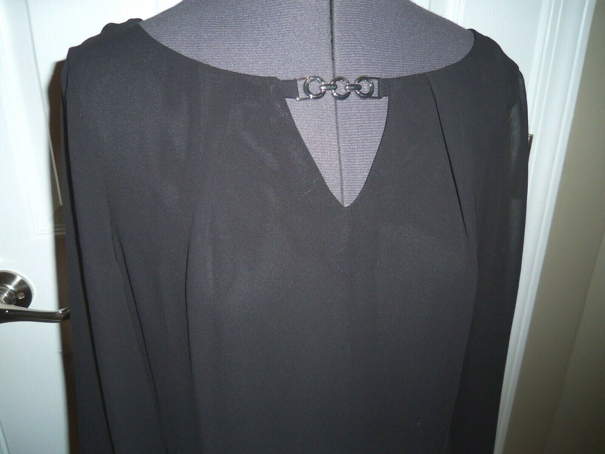 slny fashions new york dresses SL Fashions New York SLNY Black Sheath Shift Dress 3/4" 2 Layer Sleeves NWOT 8