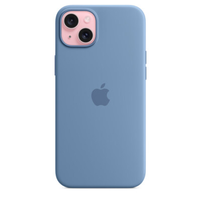 Original Apple iPhone 15 Plus Case Silikon MagSafe Backcover Winter Blau