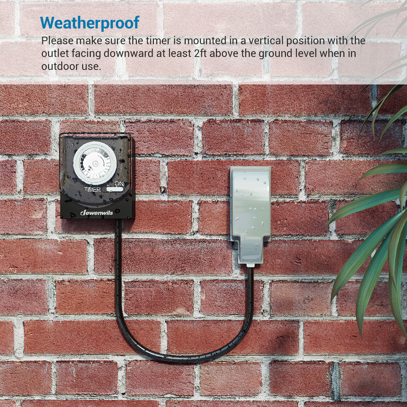 DEWENWILS Outdoor Timer Outlet Light  Switch 2 ft Cord Waterproof Plug in