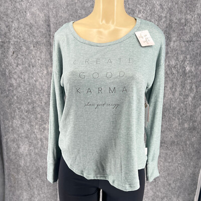 Danskin Women Casual Long Sleeve Soft Polyester Blend Pull-On T-Shirt Green M
