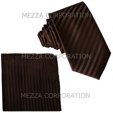 New Vesuvio Napoli Men's 2.5" skinny Neck Tie Hankie set necktie Stripes brown