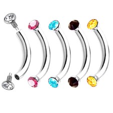 2pc Internal Thread 2mm Tiny Crysal Ball Eyebrow Ring Curved Ear Steel Piercing