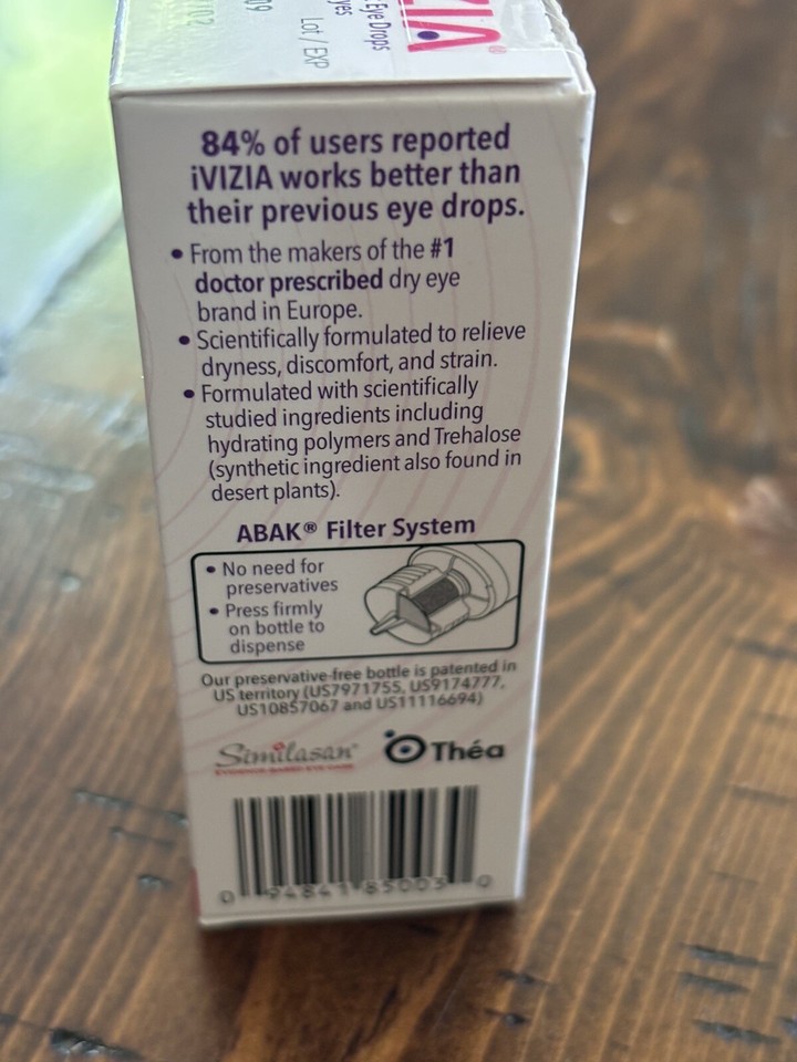 9 PK .33 OZ SIMILASAN IVIZIA STERILE LUBRICANT EYE DROPS PF SAFE