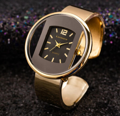 Women's Wrist Watch Round Cuff Bangle Ladies Gold Silver Stainless Steel Quartz