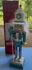 Kurt Adler Hollywood  Turquoise and White Glitter Nutcracker 17 Inch in Box
