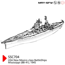 MRY-SFW 1/1250 USS New Mexico Class Mississippi BB-41 1945 Battleship Full Hull