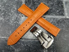 20mm Leather Strap Orange Watch Band Deployment Buckle Set for OMEGA OR Brush