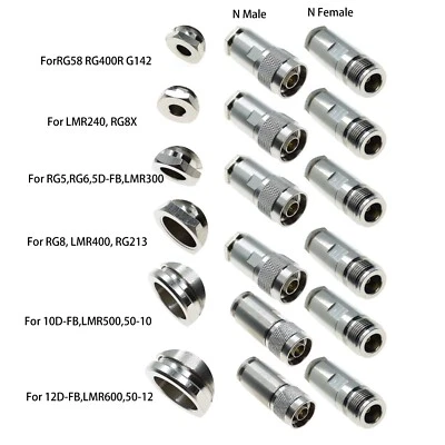 UHF PL-259 Male Female SO239 Clamp RG58 RG400 RG8 LMR240 RG8X LMR400 LMR500 RG5 - Image 1 of 4