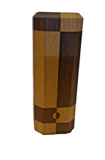 VTG MCM HAND CRAFTED TWO TONE INLAID WOOD WOODEN CANDLE HOLDER CANDLE STICK