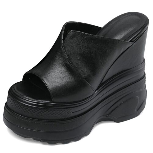 Sandalias de tacón alto de cuero para mujer talla grande Mules zapatos de salón de plataforma talla grande - Imagen 9 de 16