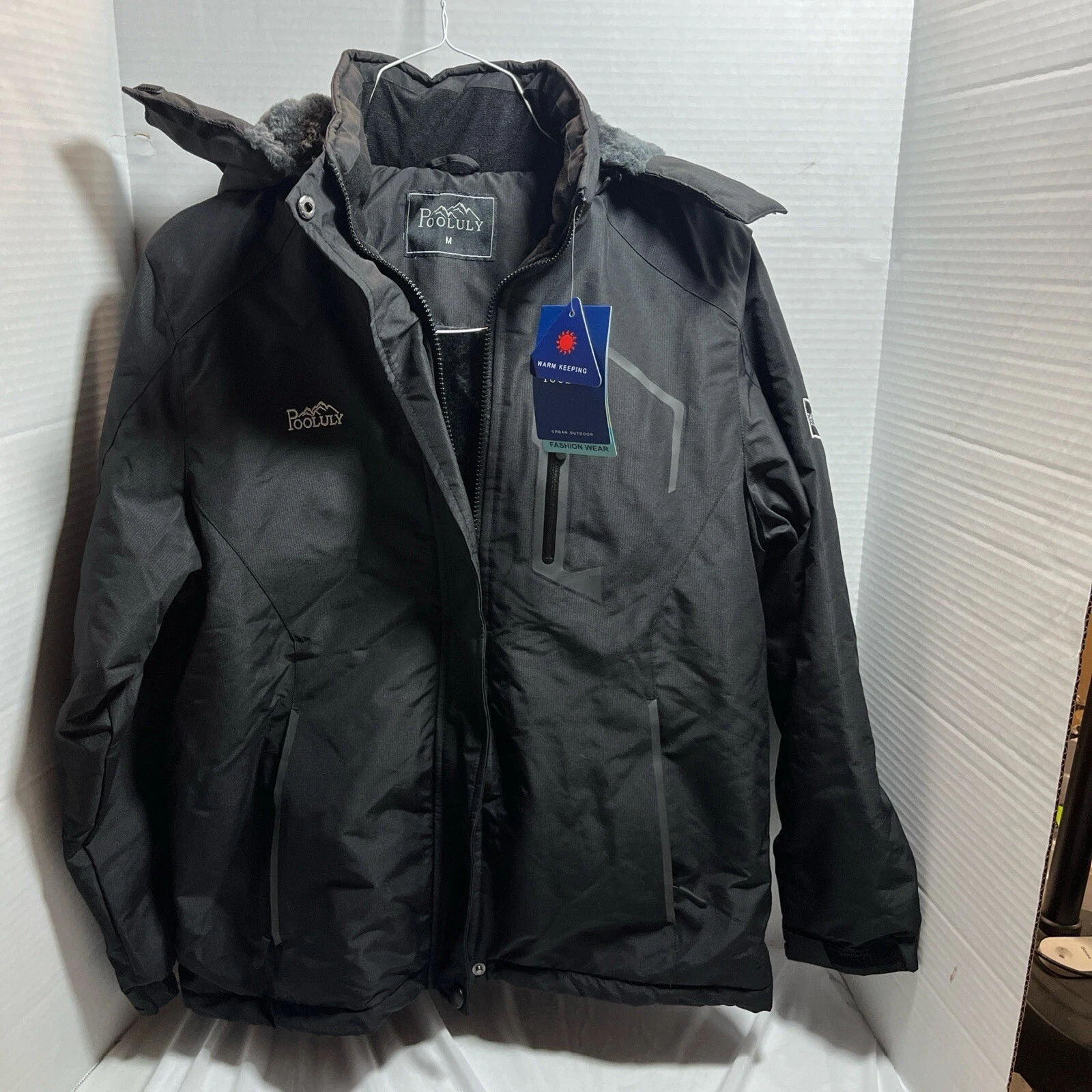 Pooluly Men's Ski Jacket Warm Winter Waterproof Windbreaker Hooded Raincoat