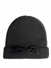NWT Kate Spade New York Women's Black Shimmer Knit Winter Hat With Velvet Bow