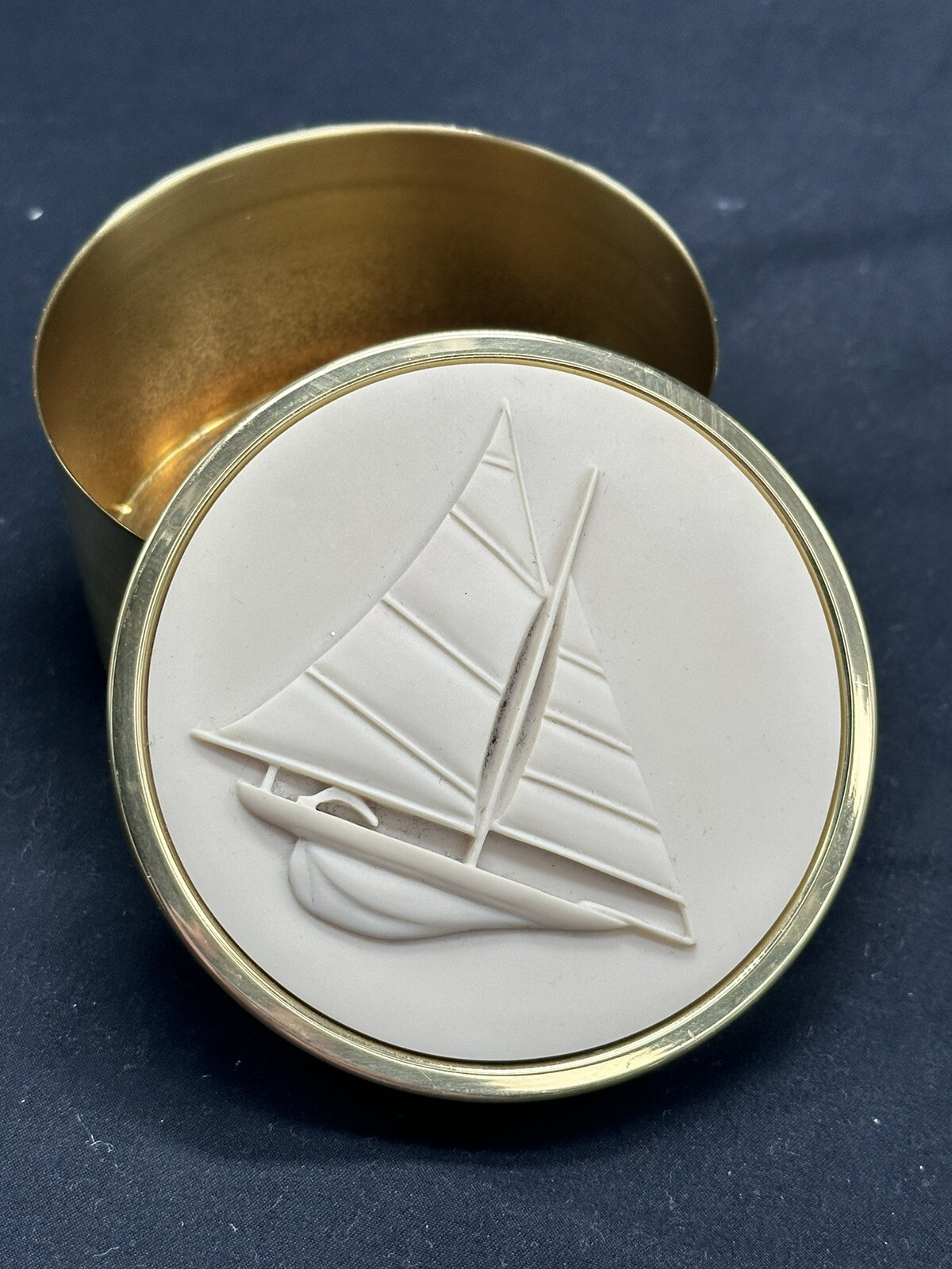 PARTYLITE Sailboat Brass Tin Candle Holder. MCM Party Lite Decorative Nautical