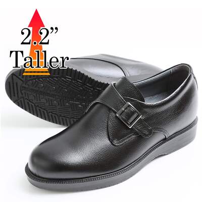 Men's Elevator Shoes Height Increasing 2.2'' Wide Single Monk Strap Slip on Leath