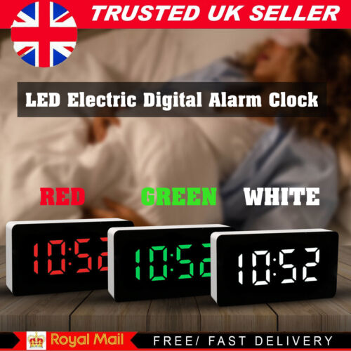 LED Electric Digital Alarm Clock Mains Battery Mirror Temperature Display New UK - Picture 1 of 10